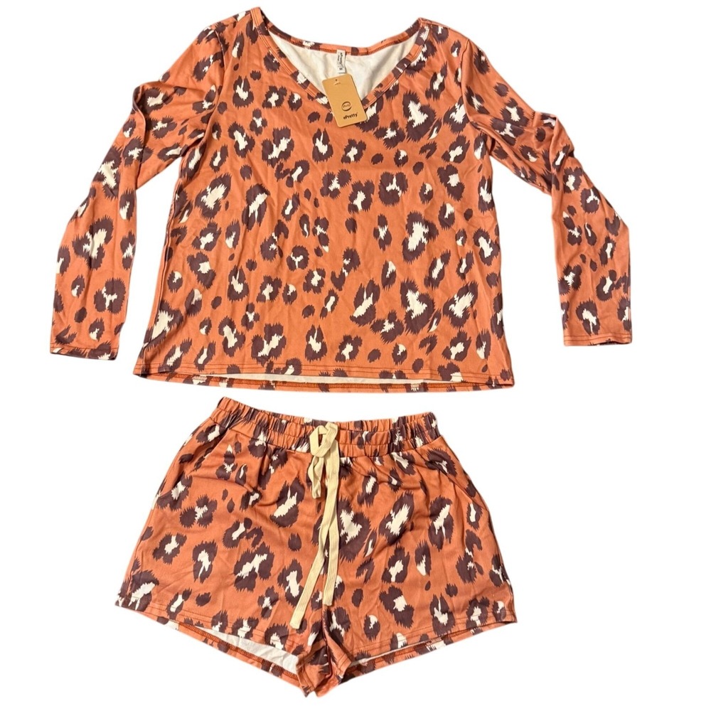 Orange Leopard Print Pajama Set Size L‎ Epretty Womens